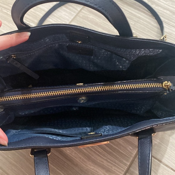 Kate Spade navy top handle leather purse with long strap - Picture 3 of 9